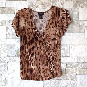 Rafaella Animal Print Top SM, VTG 90s Stretchy Wrap Ruched Side EUC